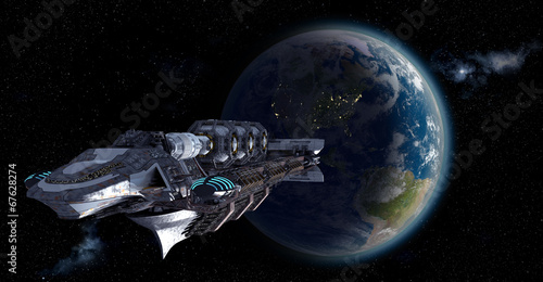 Obraz na plátně Alien mothership or spacelab leaving Earth
