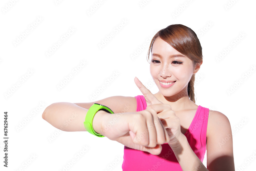 Health sport woman wearing smart watch Health sport woman wearing smart watch
