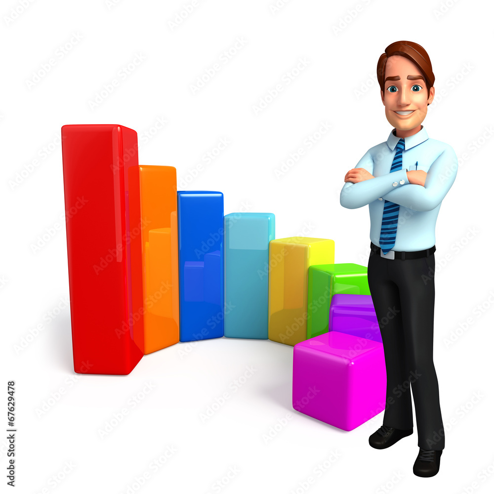 Young Service Man with business graph Young Service Man with business graph