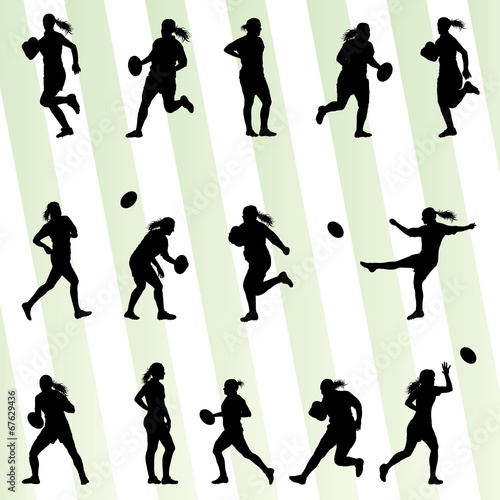 Rugby player woman silhouette vector background