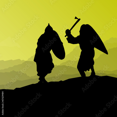 Medieval warrior, crusader vector background landscape