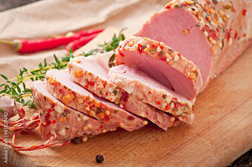 Slice of ham baked in spices