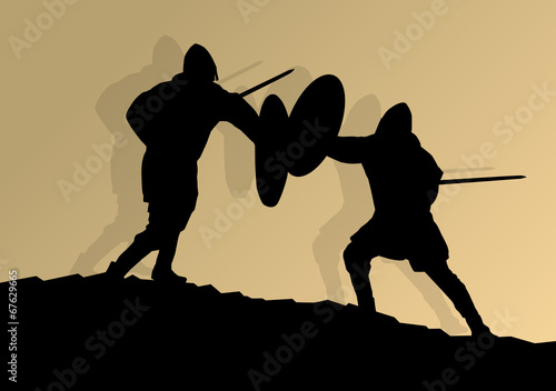 Medieval knight, warrior fight vector background