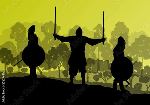 Medieval knight, warrior fight vector background