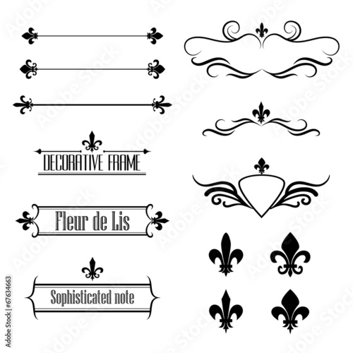 Set of calligraphic flourish design elements, borders and frames