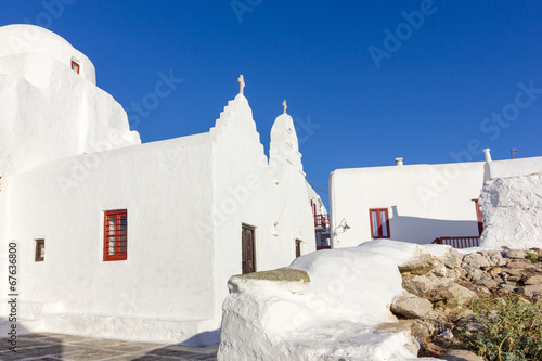white traditional church in Mykonos