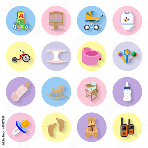 Baby and kids flat icons set