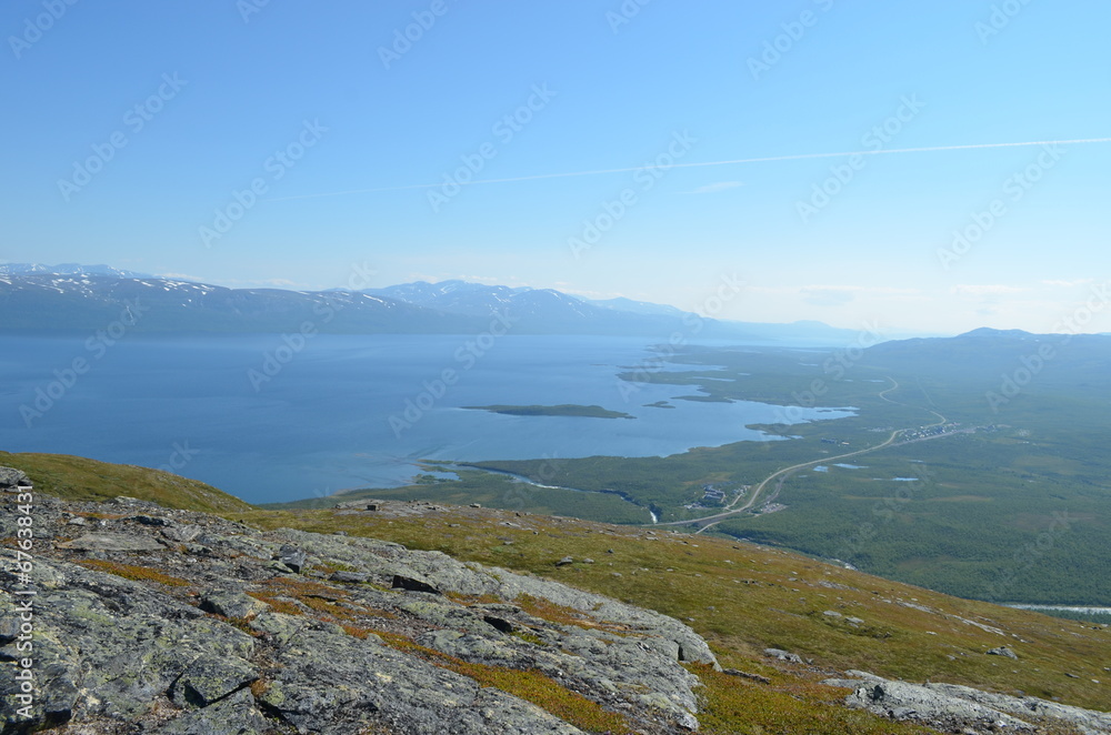 View on Abisko valley and Torneträsk lake from mount Nuolja