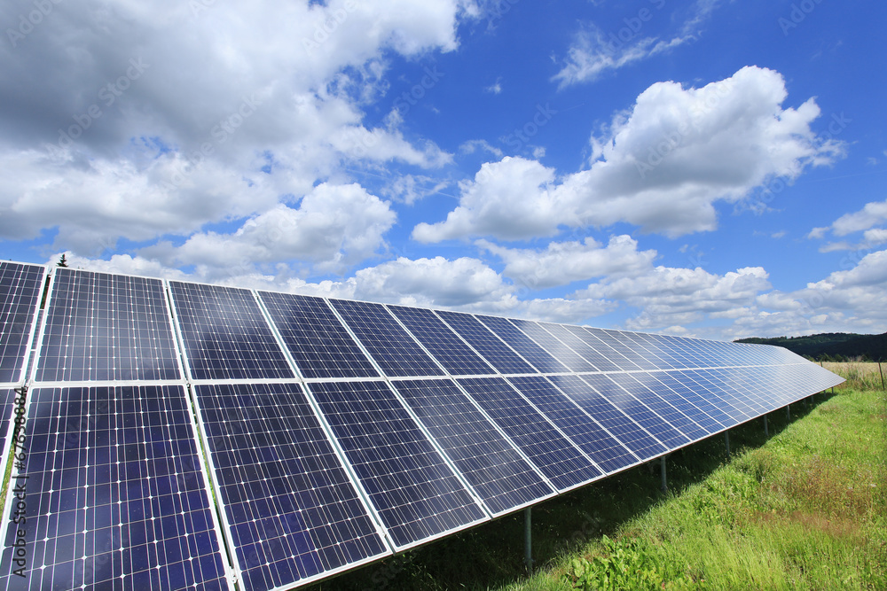 Detail of the Solar Power Station on the spring Meadow