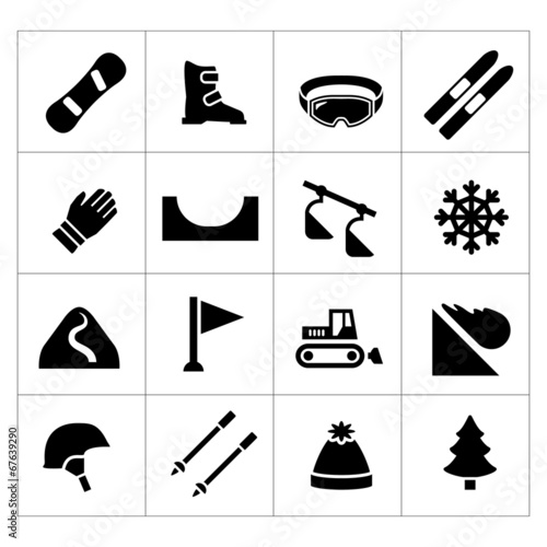Set icons of skiing and snowboarding