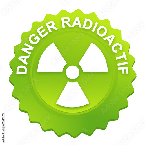 danger radioactif sur bouton web denté vert