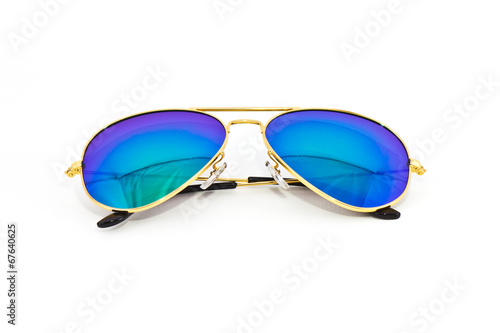 Colourful sunglasses on white background