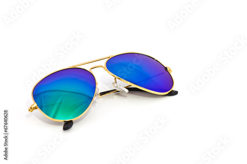 Colourful sunglasses on white background
