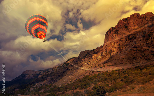 Colorful Hot air balloon flying mountain valley Göreme National Park and the Rock Sites of Cappadocia Turkey