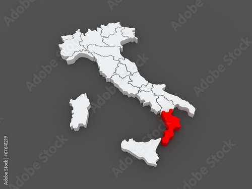 Map of Calabria. Italy.