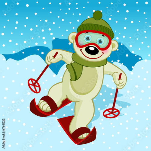 polar bear skier - vector  illustration, eps