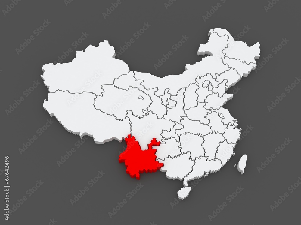 Map of Yunnan. China.