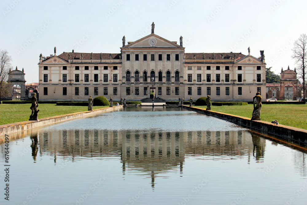View of the italian natinal museum of Villa Pisani from the pool