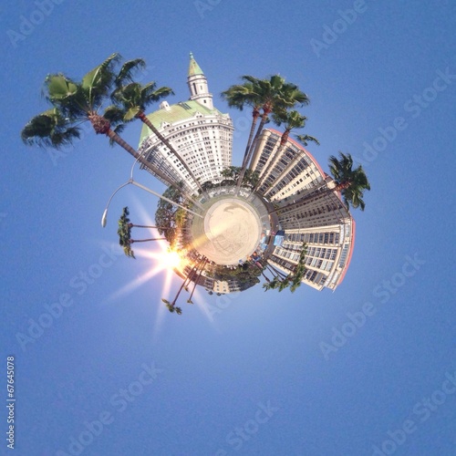 Abstract beach panorama view with circular shape