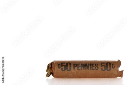 Single Coin Roll Laying Horizontal On White Background