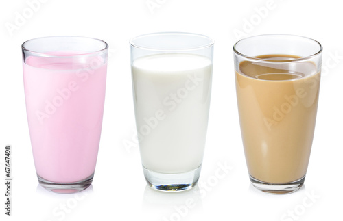 Collection of milk isolated on white background.