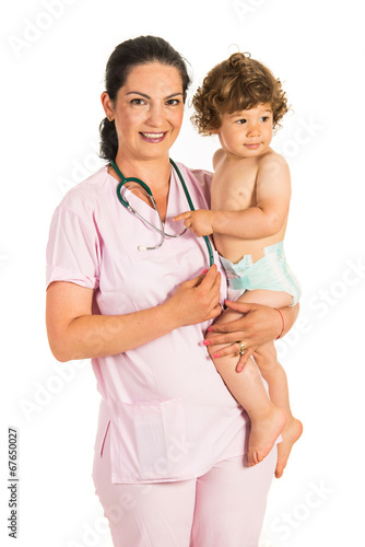 Cheerful pediatrician wth toddler photo