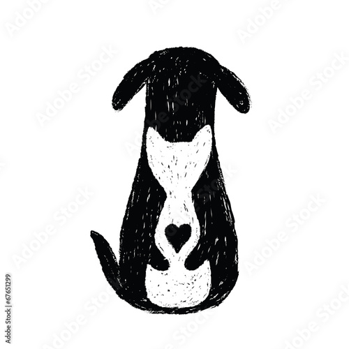 Canvas Print Silhouette icon of cat and dog friendship