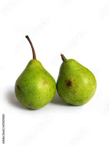 Pair of green ripe pears isolated on white background