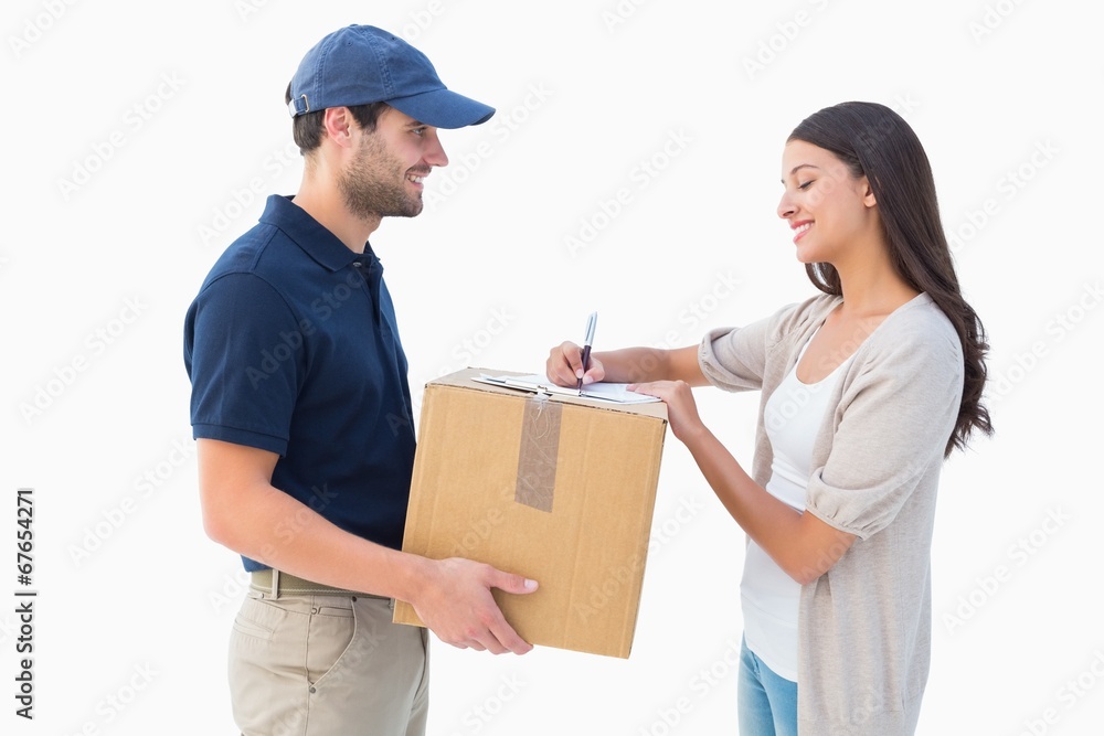 Happy delivery man with customer Happy delivery man with customer