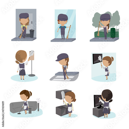 Cleaning People Set - Isolated On White Background