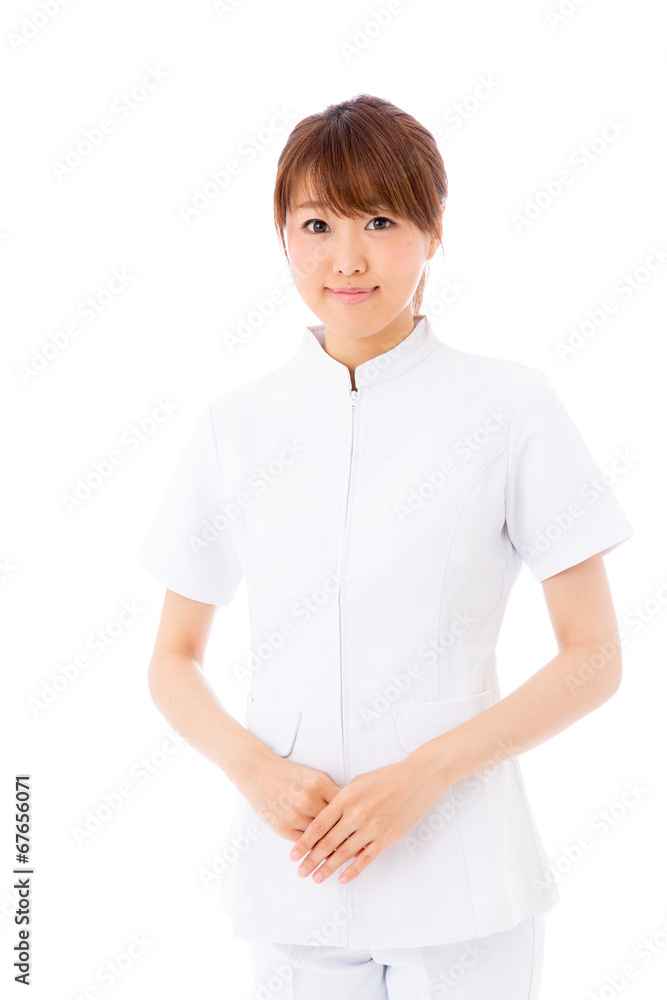 young asian nurse on white background