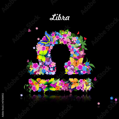 Pattern with butterflies, cute zodiac sign - libra
