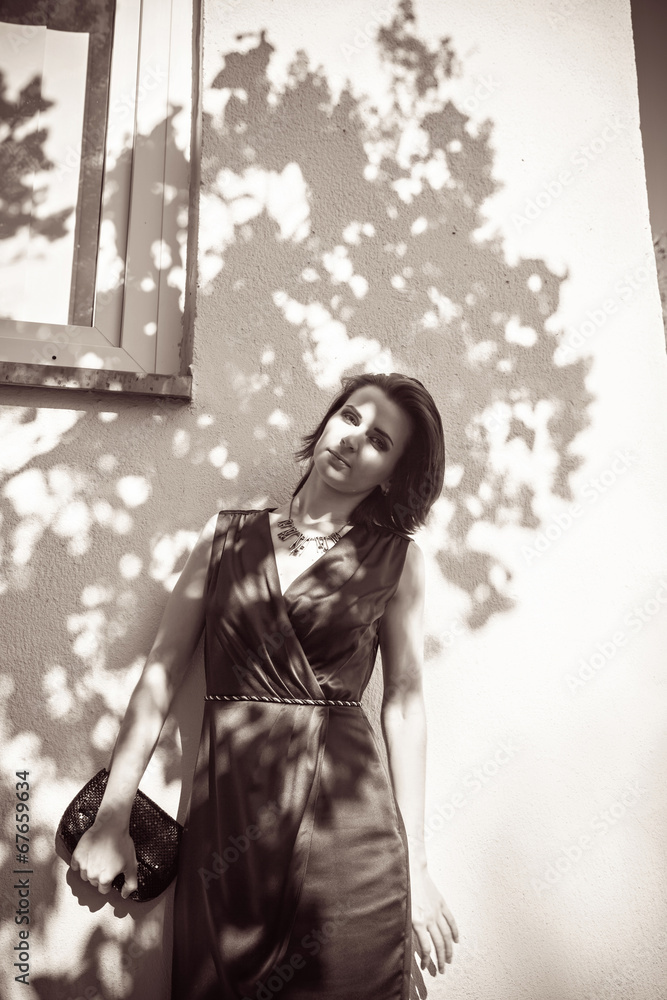 Shadow of tree on building and pretty woman Shadow of tree on building and pretty woman