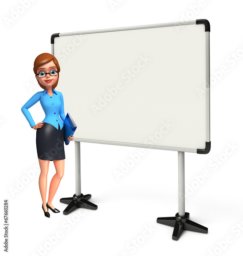 Young office girl with display board