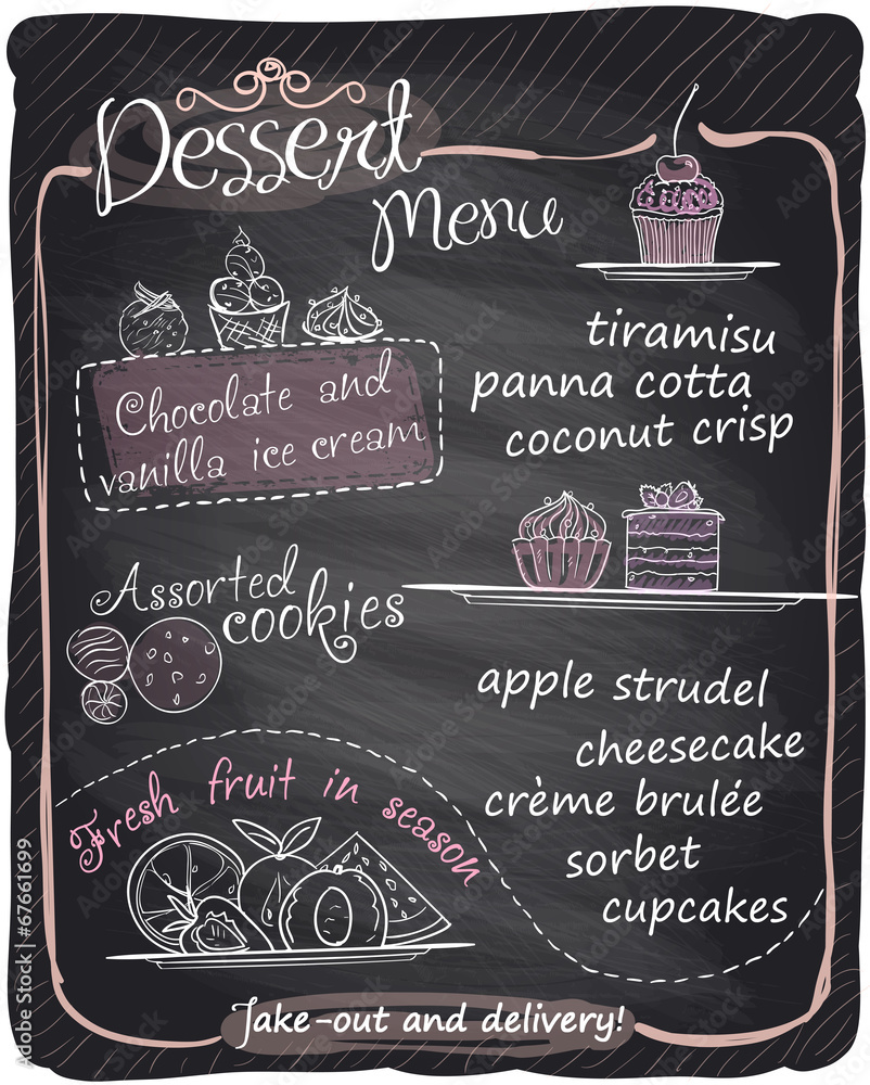 Chalkboard dessert menu. Adobe Stock