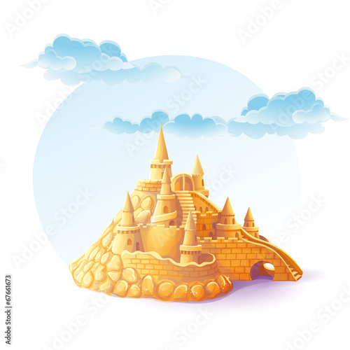 Illustration sand castle on the background of sky