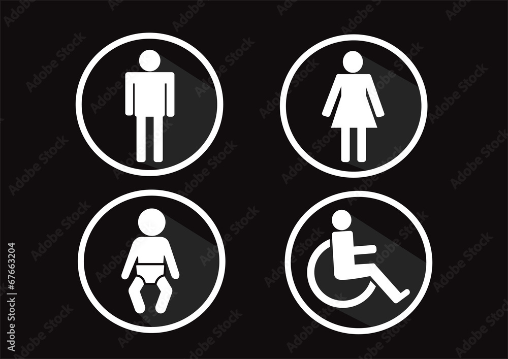 Restroom Symbol Icon of man woman disability and child Restroom Symbol Icon of man woman disability and child