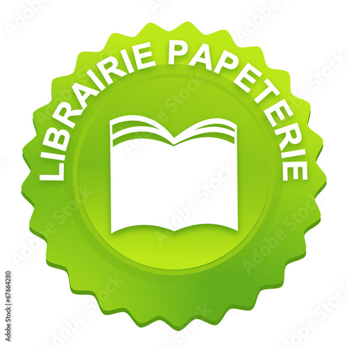 librairie papeterie sur bouton web denté vert