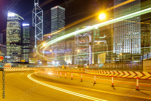 Photography modern city at night in hongkong