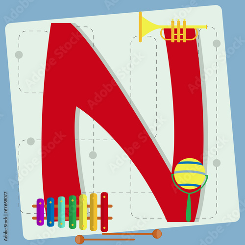 Letter "n" from stylized alphabet with children's toys