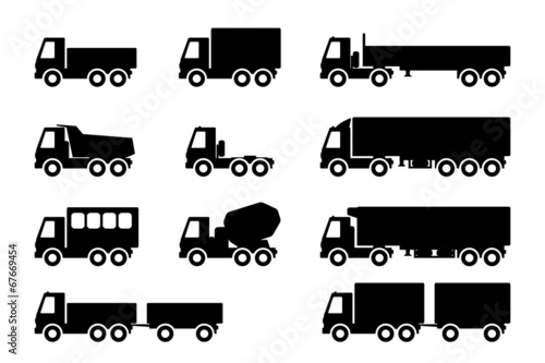 set of silhouettes the cargo trucks.