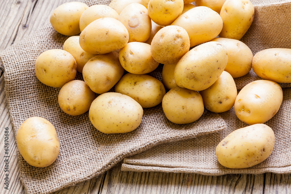 Farm fresh  potatoes on a hessian sack