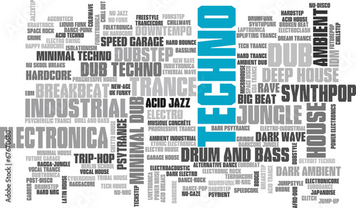Electronic Techno Music Styles Word Cloud Bubble Tag Tree vector #67670680