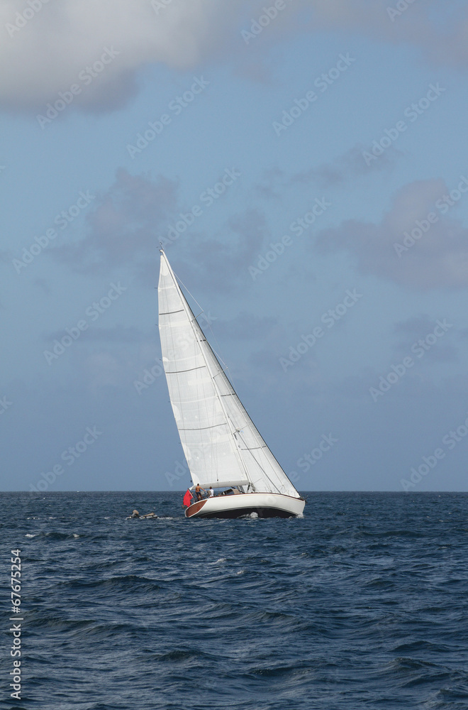 Sailing vessel in sea. Saint Lucia