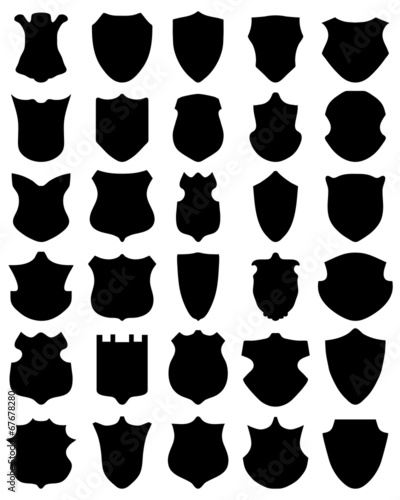 Black silhouettes of different shields, vector illustration
