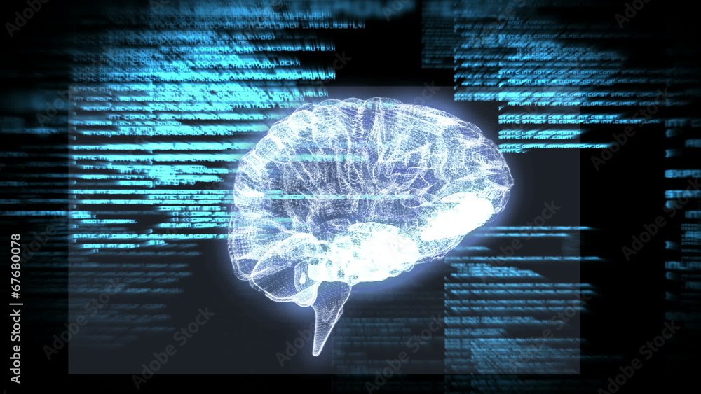 Revolving brain graphic with interface animation
