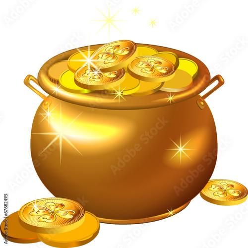 vector St. Patrick`s Day gold pot with coins