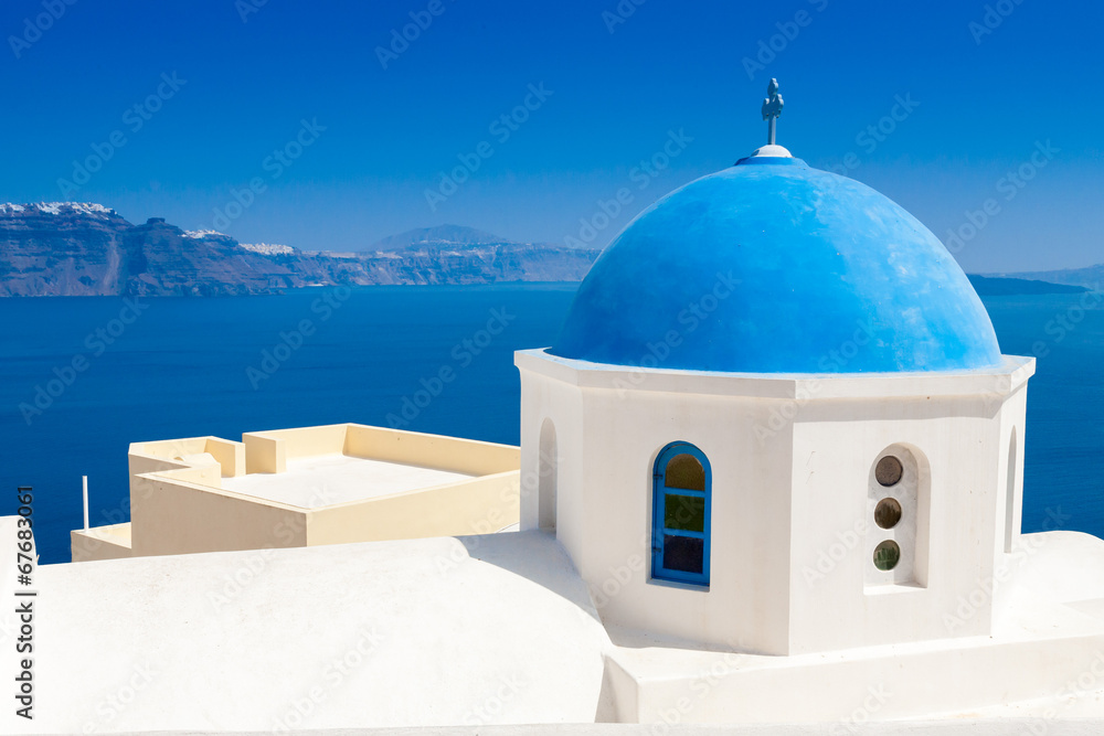 Blue dome church, Oia village, Greece