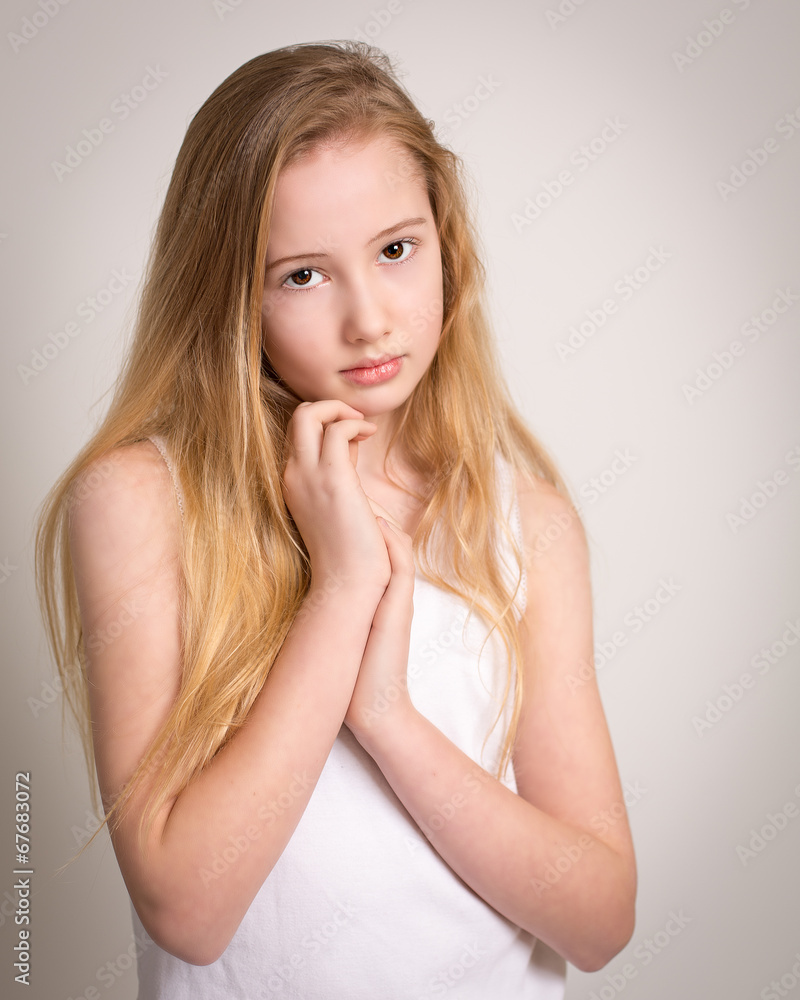 Beautiful young shy blond girl Beautiful young shy blond girl