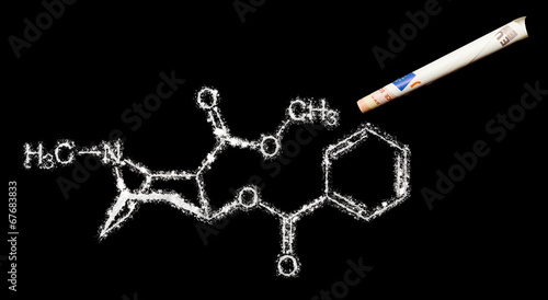 Fotografie Chemical structure of the drug cocaine out of powder